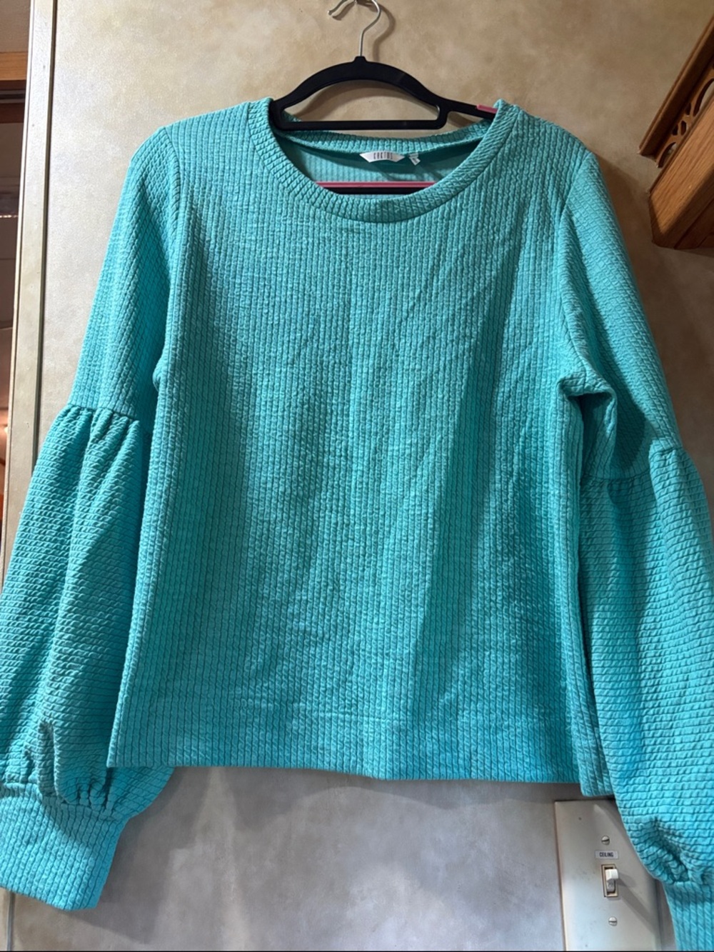 Women's Textured Bell Sleeve Top - Aqua